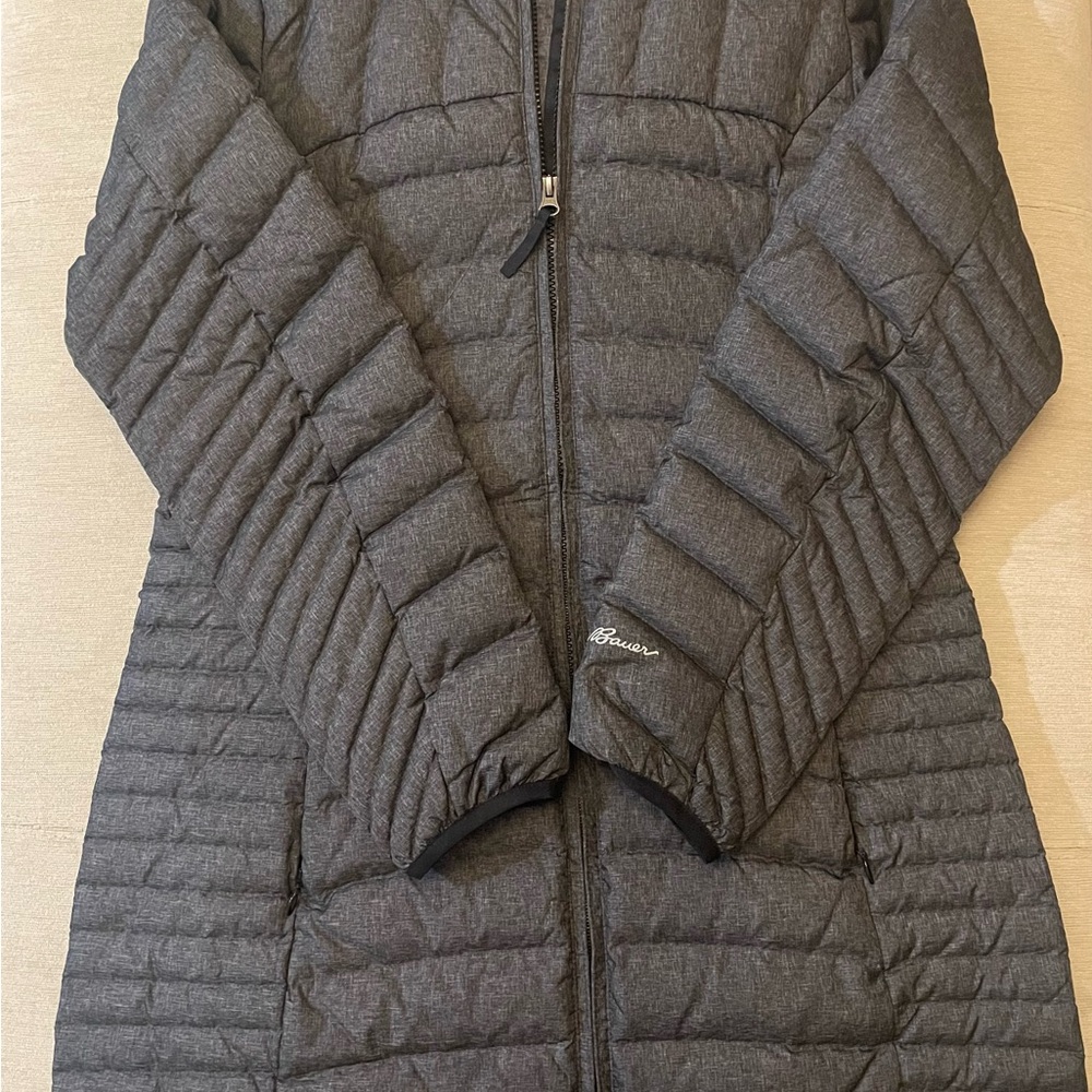 Eddie Bauer Medium Hooded Charcoal Down Puffer Coat